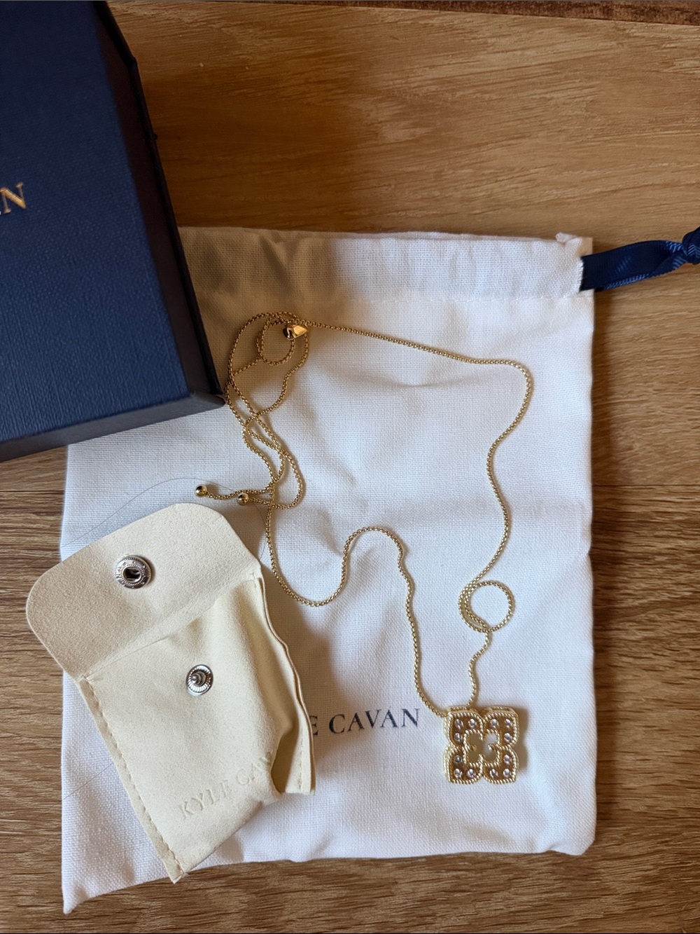 KYLE CAVAN Gold Pendant Necklace with Decorative Square Charm brand new